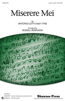 Miserere Mei by Lotti Antonio - Robinson Russell L - for 3-Part Mixed