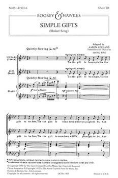 Simple Gifts by Copland Aaron - Fine Irving - for 2-Part