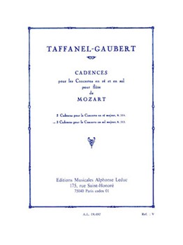 Cadenzas (3) For Concerto In G by Mozart Wolfgang Amadeus - Taffanel and Gaubert - for Flute Solo