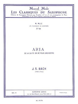 Aria From Suite D Bwv 1068 Alto Sax/pno by Bach Johann Sebastian for Saxophone