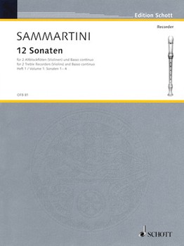 12 Sonatas Volume 1 by Sammartini Giuseppe for Recorder Duet and Bass Clef