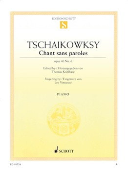 Schott Tschaikowsky   Chant Sans Paroles Op 40 No 6 - Piano Solo Sheet