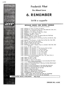 Remember 6 About Love by F Picket for SATB
