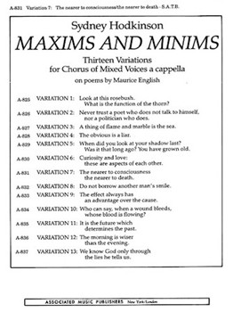 Nearer To Consciousness Var 7the Nearer To Death (From Maxims And Minums) by Hodkinson Sydney for SATB