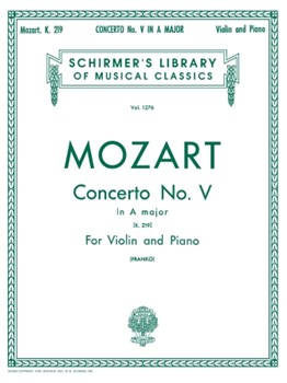 Concerto #5 In A Major K219 by Mozart Wolfgang Amadeus - Franko Sam - for Violin and Piano