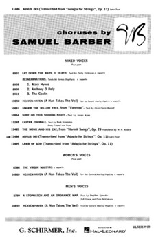 Agnus Dei: Music of Inner Harmony from Adagio for Strings Op. 11 by Barber Samuel for SATB