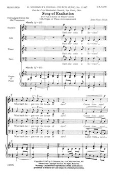 Song Of Exaltation by Beck John Ness for SATB