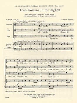 Lord Hosanna in the Highest by Glarum L S for SAB