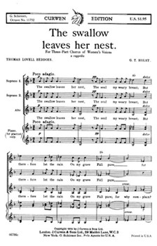 Swallow Leaves Her Nest The by Holst Gustav for SSA a cappella