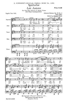 Spatherbst Late Autumn German English by Brahms Johannes - M Klein - for SATB