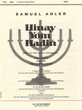 Hayom Harat Olam A Cappella W/Tenor Solo(Cantor) by S Adler for SATB