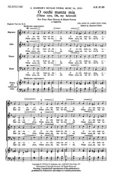 O Occhi Manza Mia by de Lassus Orlande - Klein Maynard - for SATB a cappella