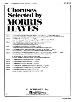 Penguin Unison 2 And 3 Part Voices And Piano Accomp(# 3 From A Menagerie Of Song S) by Jennings Carolyn for 3-Part