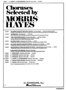 Sloth Rhinoceros Menagerie Of Songs by Jennings Carolyn for 3-Part