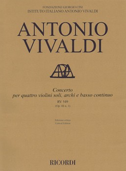 Concerto D Major 4 Violins Strings Continuo Rv549 (op. 3 No. 1) Score by Vivaldi Antonio Lucio for Score