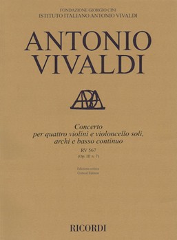 Concerto F Major 4 Violins Violoncello Strings Continuo Rv567 (op. 3 No. 7) Score by Vivaldi Antonio Lucio for Score