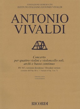 Concerto F Major 4 Violins Violoncello Strings Continuo Rv567 Op. 3 No. 7 Dresden Sc by Vivaldi Antonio Lucio for Score