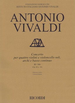 Concerto In B Minor 4 Violins Violoncello Strings Continuo Rv580 (op. 3 No. 10) Score by Vivaldi Antonio Lucio for Score