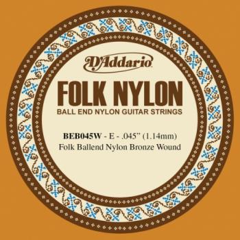 D'Addario BEB045W Folk Nylon Guitar Single String, Bronze Wound, Ball End, .045