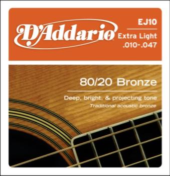 Daddario  D'Addario EJ10 80/20 Bronze Acoustic Guitar Strings 10-47 Extra Light
