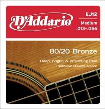 D'Addario EJ12 80/20 Bronze Acoustic Guitar String Set, Medium, 13-56