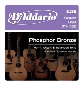 Daddario  D'Addario EJ26 Phosphor Bronze Acoustic Guitar Strings 11-52 Custom Light