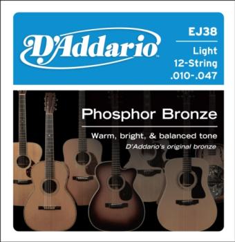 DADDARIO EJ38 12-string Phosphor Bronze Acou Guitar Strings, Light, 10-47