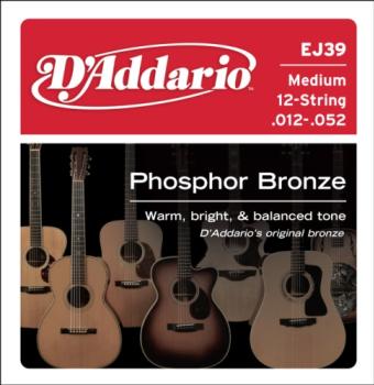 D'addario EJ39 12-String Acoustic Guitar Strings Phosphor Bronze Medium 12-52