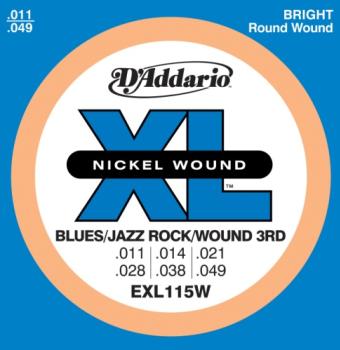 D'Addario EXL115 Nickel Wound Electric Guitar Strings, Medium/Blues-Jazz Rock, Wound 3rd, 11