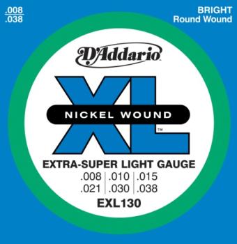 D'addario EXL130 Electric Guitar Strings, Nickel Wound, Extra-Super Light, 8-38