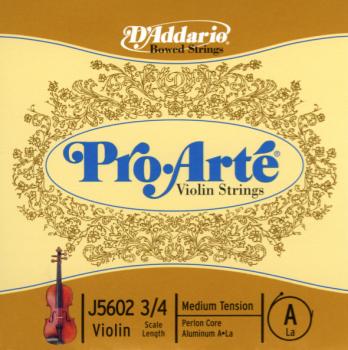 D'Addario Pro-Arte Violin Single A String, 3/4 Scale, Medium Tension