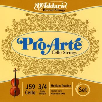 J5934M D'Addario Pro-Arte Cello String Set, 3/4 Scale, Medium Tension