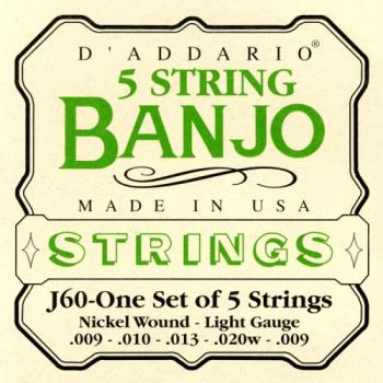 D'Addario J60 5-String Banjo Strings, Nickel, Light, 9-20