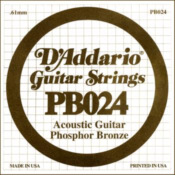 D'Addario PB024 Phosphor Bronze Wound Acoustic Guitar Single String, .024