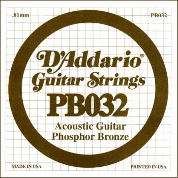 D'Addario PB032 Phosphor Bronze Wound Acoustic Guitar Single String, .032
