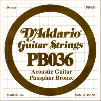 D'Addario PB036 PB Acoustic Guitar Single .036