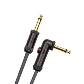 Planet Waves PW-AGLRA-20 D'Addario Circuit Breaker Straight to Right Angle Instrument Cable with Latching Switch - 20 foot Guitar Cable, 1/4" TS Male - 1/4" Angled TS Male with Latching Mute, 20' Long