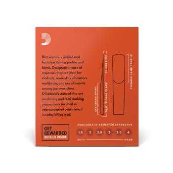 Rico by D'Addario RCA1040 Bb Clarinet Reeds, Strength 4 - 10 Pack