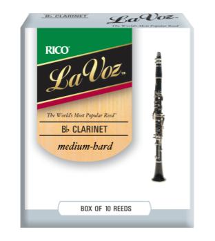 LaVoz Bb Clarinet Reeds Medium Hard Strength Box of 10