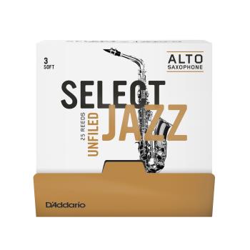 Woodwinds RRS01ASX3S-B25 D'Addario Select Jazz Unfiled Alto Saxophone Reeds, Strength 3 Soft, 25 Box