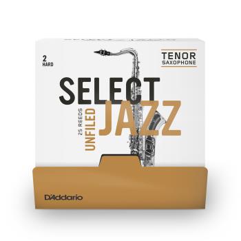 Woodwinds RRS01TSX2H-B25 D'Addario Select Jazz Unfiled Tenor Saxophone Reeds, Strength 2 Hard, 25 Box