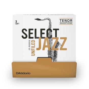 Woodwinds RRS01TSX3S-B25 D'Addario Select Jazz Unfiled Tenor Saxophone Reeds, Strength 3 Soft, 25 Box