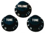 Fender Black Tone/Volume Knobs for Strat (3)