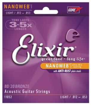 Elixir 80/20 Bronze Nanoweb Coated Acoustic Guitar Strings, Light (12 - 53)