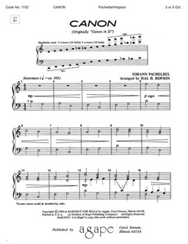 Canon by Pachelbel Johann - Hopson Hal H - for Handbells 3-5 Octave