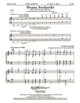 Bwana Awabariki (May Go Grant You Bless by - Nelson Susan - for Handbells 3-5 Octave (BWANA AWABARIKI (May)