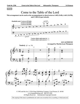 Come to the Table of the Lord by Althouse Jay - Thompson Martha - Sally K. Albrecht for Handbells 3-5 Octave