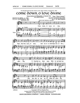 Come Down O Love Divine by Vaughan Williams Ralph - Diettrich - for SATB and Organ