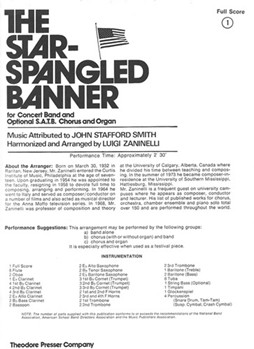 The Star-Spangled Banner For Concert Band and Optional S.A.T.B. Chorus and Organ (Full Score) by Smith John Stafford - Zaninelli Luigi - Key Francis Scott for