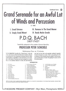 Grand Serenade for An Awful Lot Of Winds and Percussion Condensed Score by Bach P.D.Q. - Schickele Professor - for